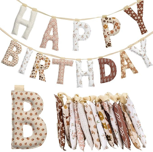 Suncalla Pre-strung Happy Birthday Banner Sign Reusable Felt Happy Birthday Garland Hanging Decorations Party Bunting Garland for Party Decor Photo Pro Home Backdrop (Boho)