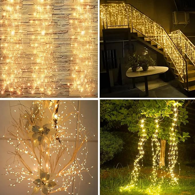 Lemical 300LEDs Fairy Curtain Lights 98FT (10×9.8FT Strands) Fairy String Lights with 8 Modes Remote Control Curtain String Light for Bedroom Wedding Christmas Tree Window Ceiling Decor (Warm White)