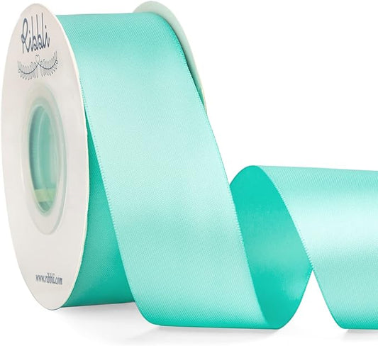 Ribbli Aqua Blue Double Faced Satin Ribbon,1-1/2” x Continuous 25 Yards,Use for Bows Bouquet,Gift Wrapping,Wedding Decoration