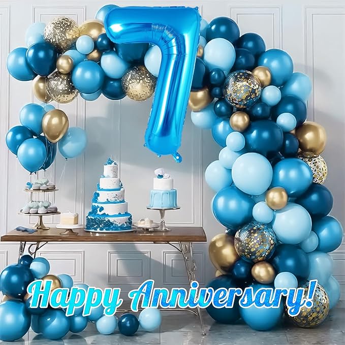 Blue Number 7 Balloon 40 Inch, Big Large Foil Helium Number Balloons, Jumbo Giant Mylar Number 7 Balloons for 7 Year Old Birthday Party Decorations Supplies Anniversary Celebration
