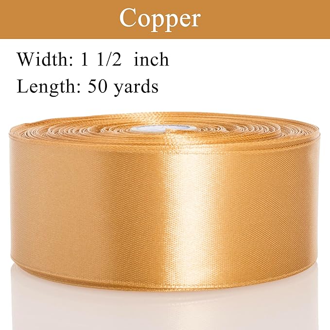 YASEO 1 1/2 Copper Solid Satin Ribbon, 50 Yards Craft Fabric Ribbon for Gift Wrapping Floral Bouquets Wedding Party Decoration