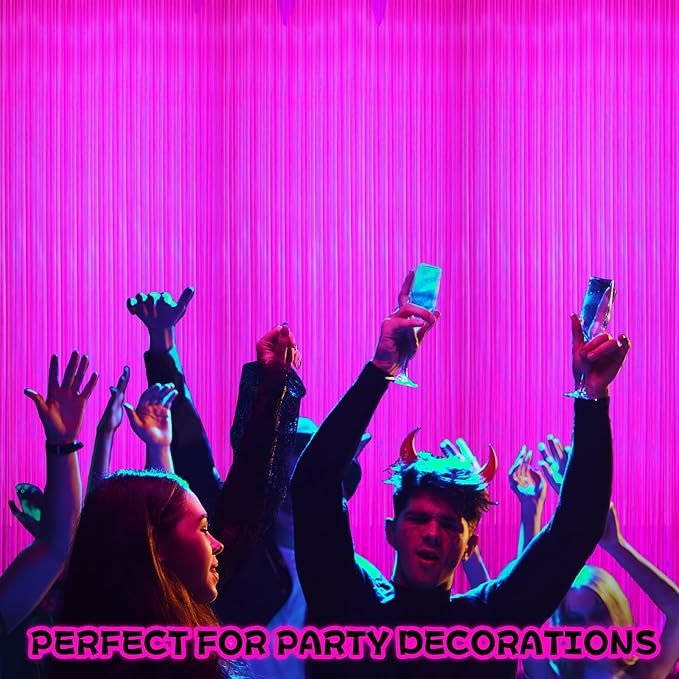 4 Pack Glow in The Dark Curtains Party Supplies 6.6 x 3.3 Ft Glow Tinsel Foil Fringe Curtains Purple Photo Booth Prop Backdrop Streamer for Birthday Holiday Neon Party Decorations