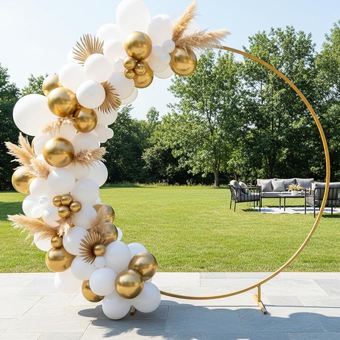 RUBFAC White and Gold Balloons 129pcs Different Sizes Pack of 18 12 10 5 Inch, Latex Balloon Garland Arch Kit for Birthday Party Wedding Holiday Baby Shower Decoration
