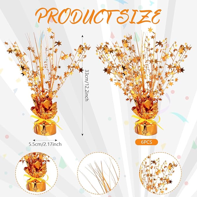 Crowye 6 Pcs Metallic Foil Spray Centerpiece Party Star Decoration Table Decor for Birthday Wedding Graduation Bachelorette Spring Party Holiday(Orange,Small Star)