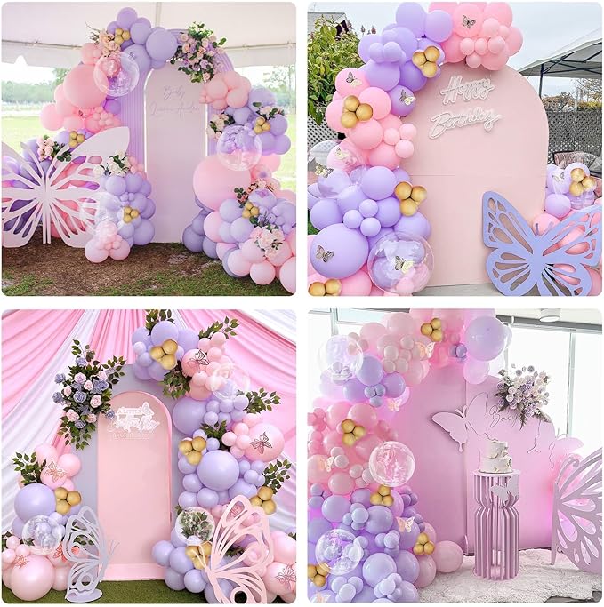 Pink and Purple Balloon Arch Kit, Butterfly Baby Shower Decorations with Pink and Purple Gold Latex Balloons for Purple Bridal Wedding Butterfly Birthday Decorations…