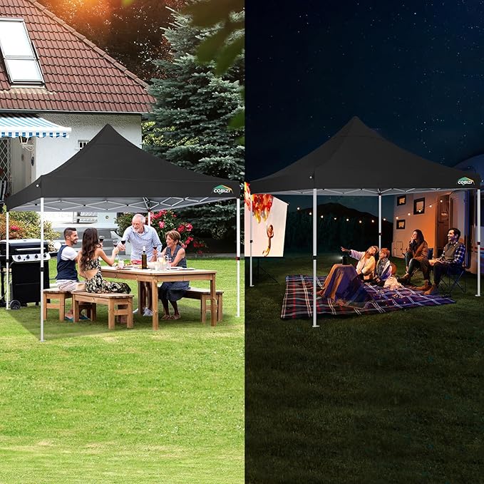 COBIZI 10x10 Pop Up with 3 Sidewalls, Canopy Tent 10x10 for Parties, Backyard, Commercial, Waterproof and Portable Instant Shelter UV50+ Outdoor Canopy Gazebo with 4 Sandbags(Black)