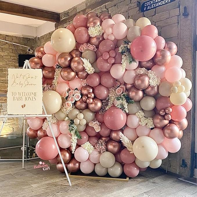 PartyWoo Dusty Pink Balloon Arch Kit Garland 142pcs Different Sizes of 18 12 10 5 Inch Blush Rose Pink Nude White Sand Gold Confetti Boho Balloons for Baby Shower Birthday Wedding Party Decorations
