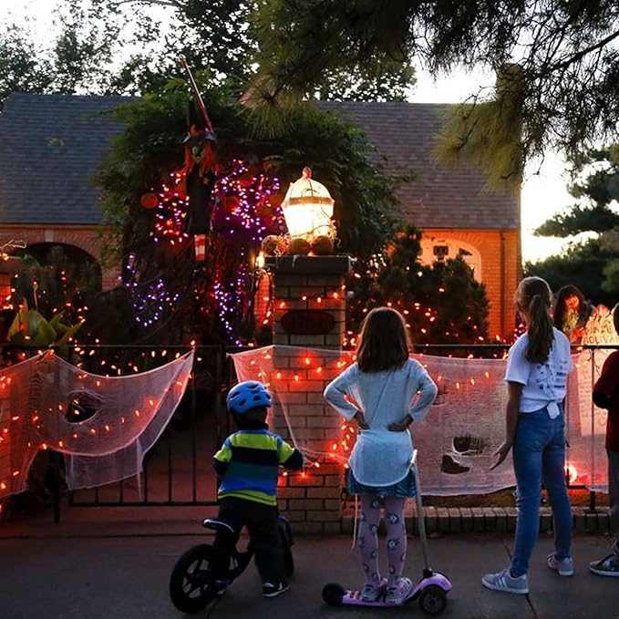 Dazzle Bright Halloween Fairy String Lights, 20FT 60 LED Copper Wire Battery Operated Waterproof Lights, Halloween Decorations for Indoor Home Outdoor Patio Yard Party Decor (Purple and Orange)