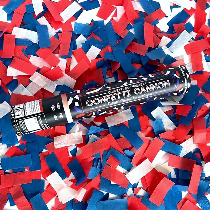 Confetti Sky [6 Pack] 12 Inch Confetti Cannons | Confetti Poppers for America 250, July 4 parade, Wedding Celebration, Birthday Party, Pranks, (red,white,blue)