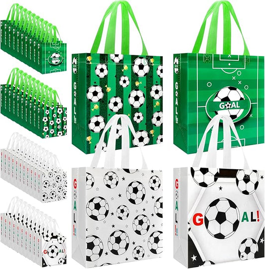 Pinsit 40 PCS Soccer Party Favor Bags, Non Woven Soccer Goodie Bags, Soccer Themed Reusable Gift Bags with Handles for Boys Girls Birthday Baby Shower Party Supplies