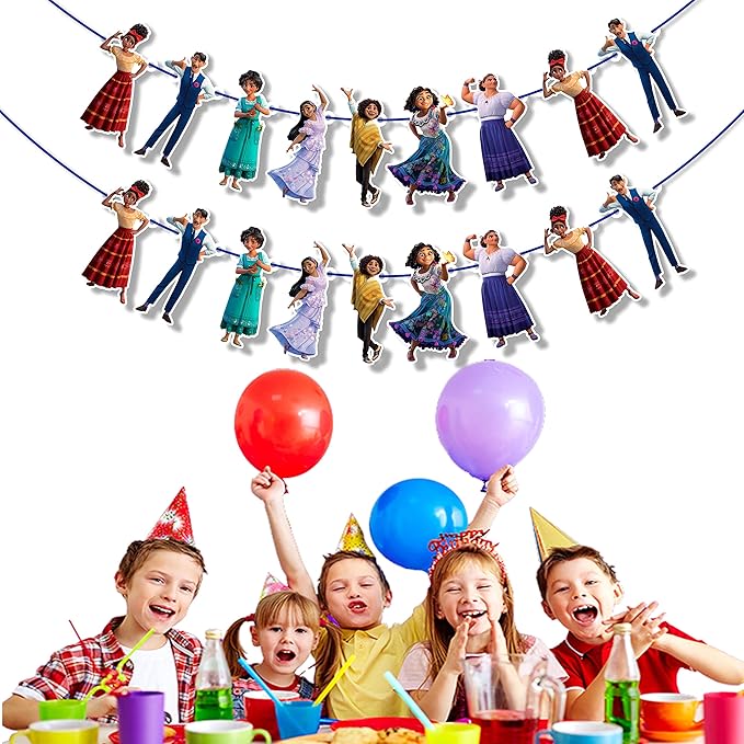 Encato Garland Decoration – Magical Family Theme Birthday Party Supplies – Colorful Cartoon Garland for Celebrations – Perfect for Girls & Boys Birthdays, School Events, and Family Gatherings