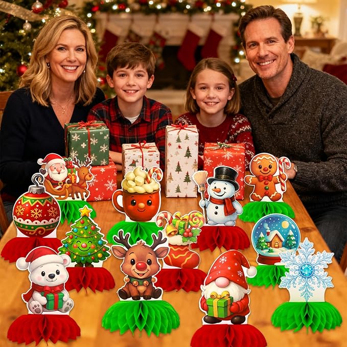 12 Pcs Christmas Party Table Decorations Centerpieces, Honeycomb Xmas Holiday Festive Decor for Dinner, Winter Holiday and New Year Celebration