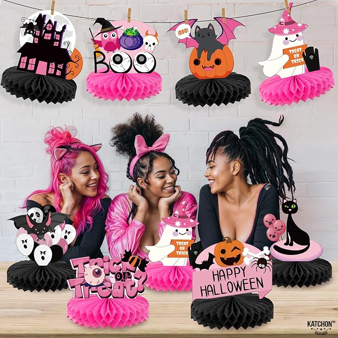 KatchOn, Pink and Black Halloween Centerpieces for Tables - Pack of 12 | Spooky Boo Halloween Table Centerpieces, Pink Halloween Decorations | Halloween Party Centerpieces, Halloween Table Decorations