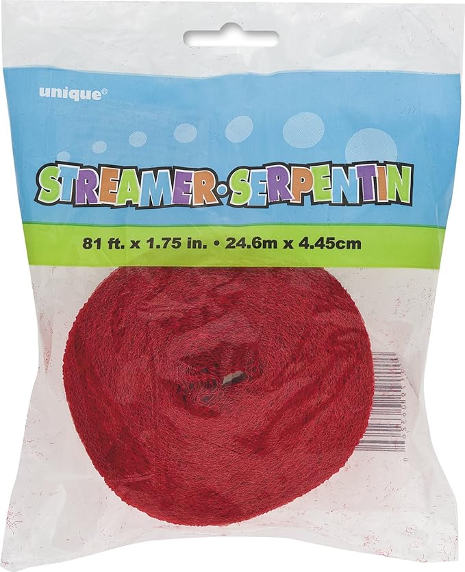 Premium Ruby Red Crepe Paper Streamer - 81 ft (1 Pc) - Perfect for Birthdays, Weddings, and Events