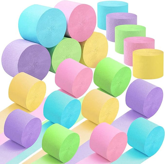 20 Rolls Easter Crepe Paper Streamers, 1640 Ft Crepe Paper Decorations in 5 Colors for Various Large Hanging Party Backdrop DIY Decoration, Rainbow DIY Supplies 82FT/Roll