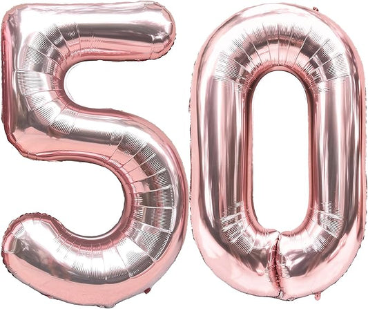 FIROMI 50 Foil Number Balloons Rose Gold 40-inch Big Giant Jumbo Mylar 50 Balloon Numbers for 50th Birthday Party Anniversary Decorations