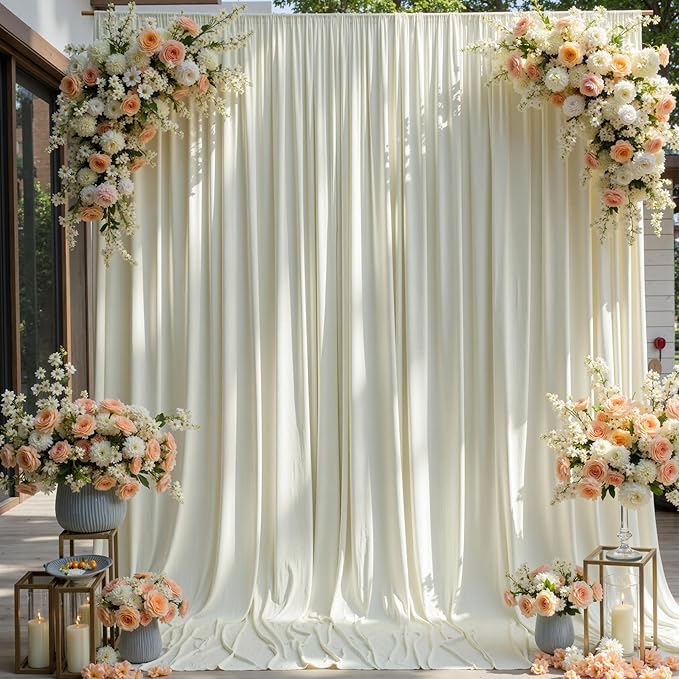 10ft×12ft Wrinkle Free Ivory Backdrop Curtain for Wedding Parties, 2 Panels 5×12ft Long Soft Silky Polyester Backdrop Drapes Cream Photo Back Drop Curtains for Party Photography Background Cloth
