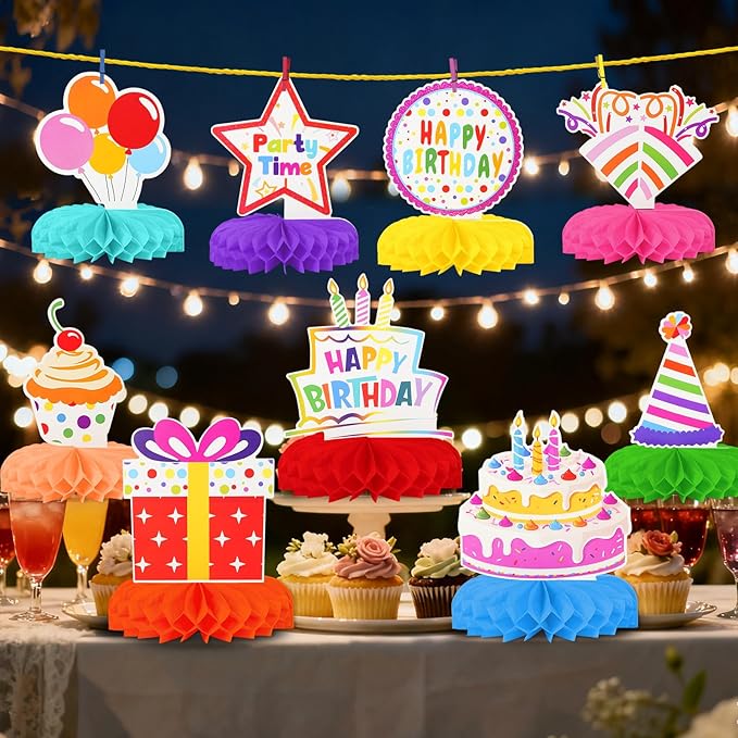Happy Birthday Decorations, Rainbow Birthday Centerpieces for Tables, Birthday Table Centerpieces Decorations for Kids Party, Birthday Party Supplies (9 pcs)
