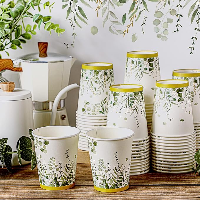 Panelee 64 Pcs Wedding Disposable Cups Bulk Eucalyptus Sage Green Coffee Cups for Wedding Bridal Shower Baby Shower, Birthday & Holidays