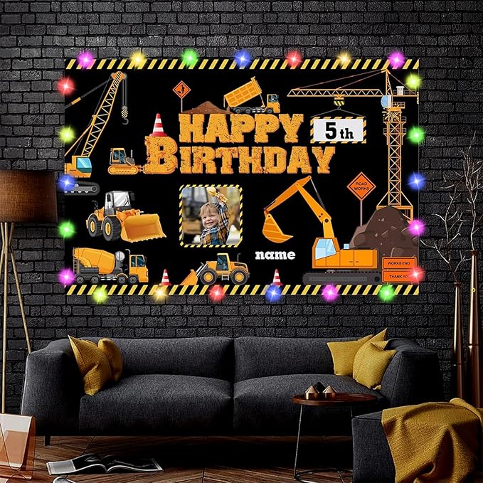 Custom Construction Birthday Party Supplies,Personalization Construction Birthday Party Decorations,Construction Birthday Backdrop Banner