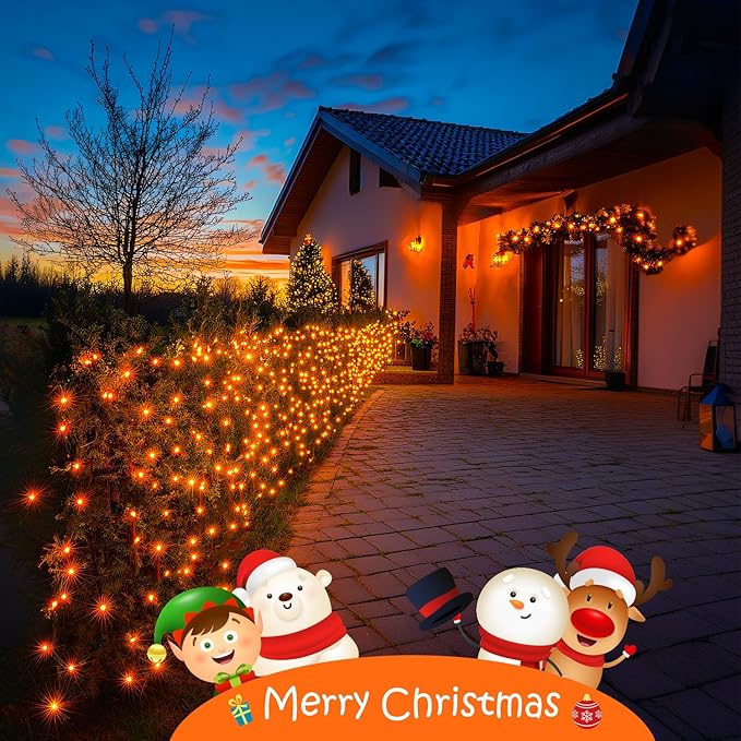 JMEXSUSS 150 LED Orange Halloween Lights Indoor Outdoor, Connectable Christmas String Lights Indoor Plug in, 8 Modes Orange Lights for Halloween Fireplace Tree Bedroom Party Decor