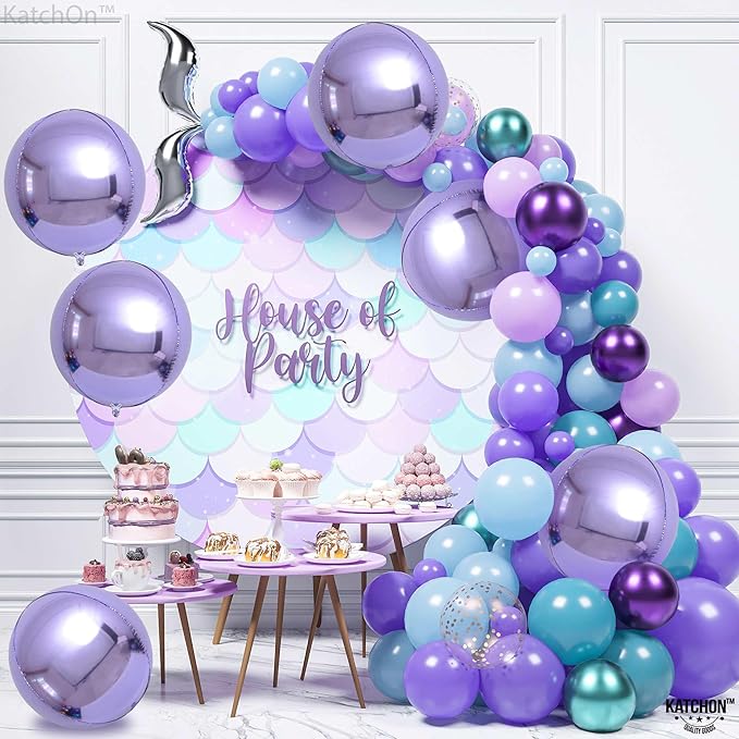 KatchOn, Big Purple Balloons - 22 Inch, Pack of 6 | Round 4D Metallic Lavender Balloons for Purple Party Decorations, Lavender Birthday Decorations | Graduation Decorations, Mermaid Birthday