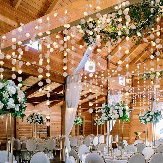 Decor365 Glitter Champagne Gold Party Decorations Gold Birthday Decorations Hanging Circle dot Gold Garlands Streamers Banner Backdrop Bridal Shower Bachelorette Graduation Holiday Party Decor