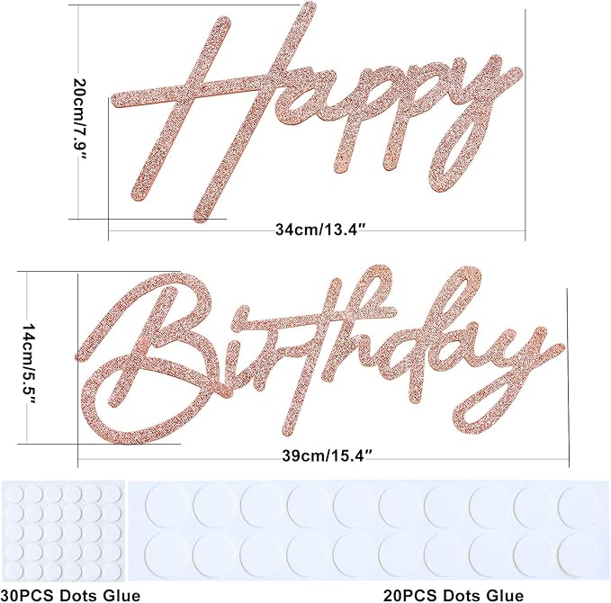 Rose Gold Happy Birthday Sign for Arch Backdrop - Glitter Happy Birthday Letters Felt Signs for Balloon Arch Party Backdrop Wall Decorations Remove Large Logo for Birthday Baby Shower