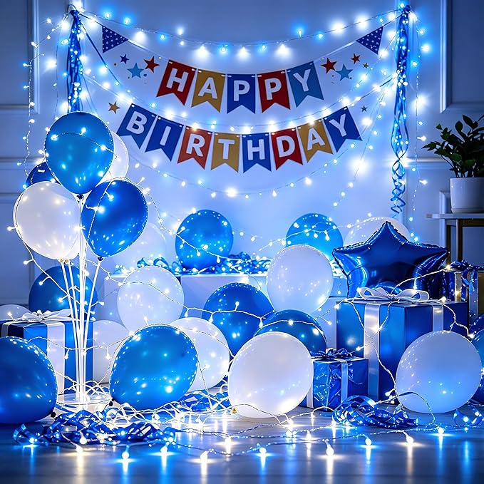 1500 LED 470FT Blue White Birthday Party Decorations Ocean Party Decor String Lights with 12 Modes Timer Dimmable, Waterproof Green Wire Christmas Lights Outdoor, Fairy Lights for Wedding Xmas