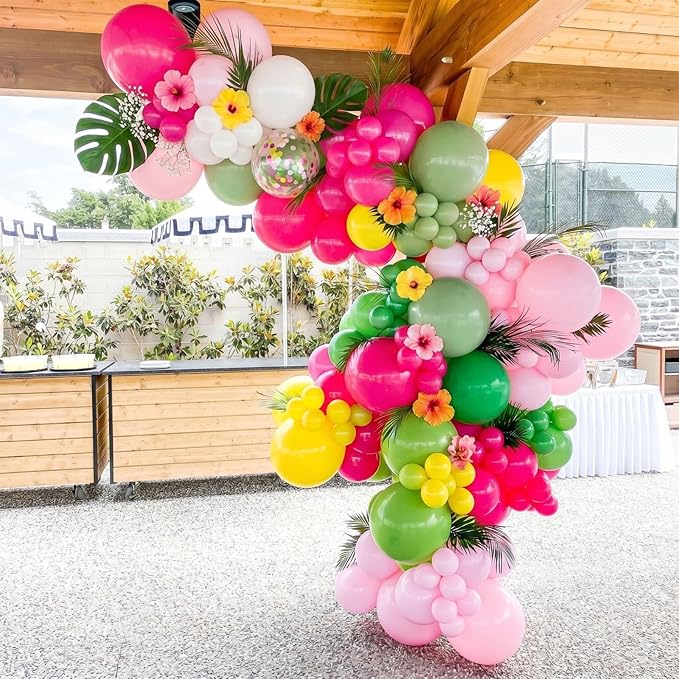 Hawaiian Balloons, Tropical Balloons Green Pink White Yellow Balloon Confetti Balloon for Beach Summer Baby Shower Luau Flamingo Tropical Theme Birthday Party Wedding Decorations