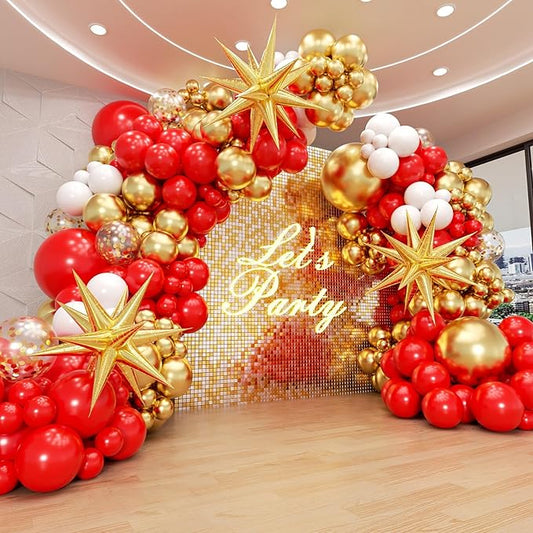 132pcs Red and Gold Balloon Arch Kit, Red and Gold Balloons with 22inch Foil Balloons Gold Confetti White Latex Balloons for Wedding Valentine's Day Engagement Anniversary Birthday Party Decorations