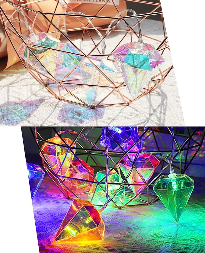 AceList Iridescent Big Diamond String Lights 10Ft 20 LED Fairy Light, Holographic Decor for Engagement Party Decorations Wedding Proposal Bachelorette Christmas Birthday (Color)