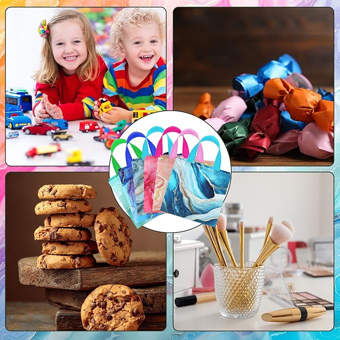 Sweetude 40 Pcs Marble Gift Party Favor Bags with Handle, Non Woven Goodie Bags Birthday Favor for Birthday Baby Shower Packaging Supplies