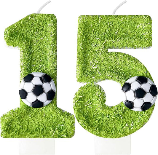 Birthday Candles Numbers，Soccer Birthday Decorations，Suitable for Girl and boy Cake Toppers, Wedding Cakes, Anniversaries, Party Celebrations, Birthday Decorations (Number 15)