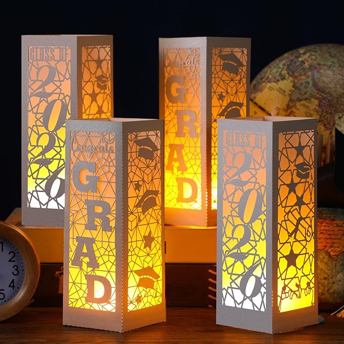 Rossesay 6 Pcs Graduation Table Centerpieces Boxes Class of 2026 Graduation Lanterns for Centerpieces with LED Candles Congrats Grad School College Photo Props for Party Table Decoration (Silver)