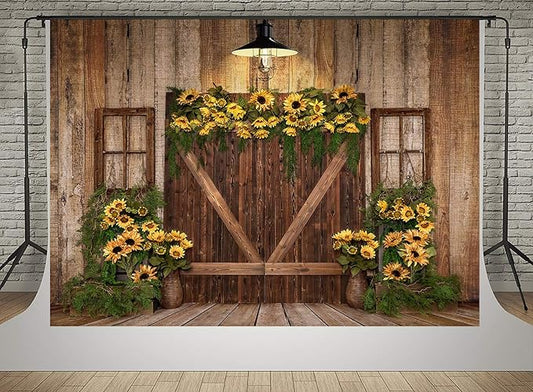 Kate 20x10ft Spring Sunflowers Photography Backdrops Vintage Wood Wall Wooden Fence Photo Background Studio