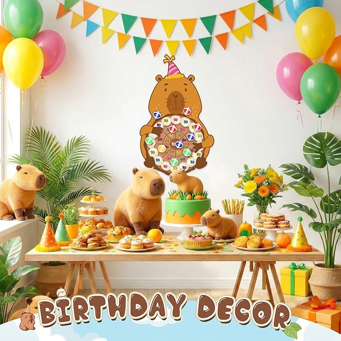 Seenelling Capybara Party Game 33 x 20 Capybara Dart Board with 12 Sticky Balls Toys Birthday Capy Party Decorations Favors