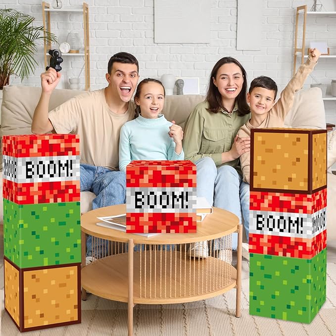 12Pieces Large Pixel Mining Party Boxes Video Game Party Decorations Pixel Mining Theme Birthday Parties Supplies Pixelated Video Gaming Centerpieces Boxes for Kid Teen Gift Birthday Parties Favor