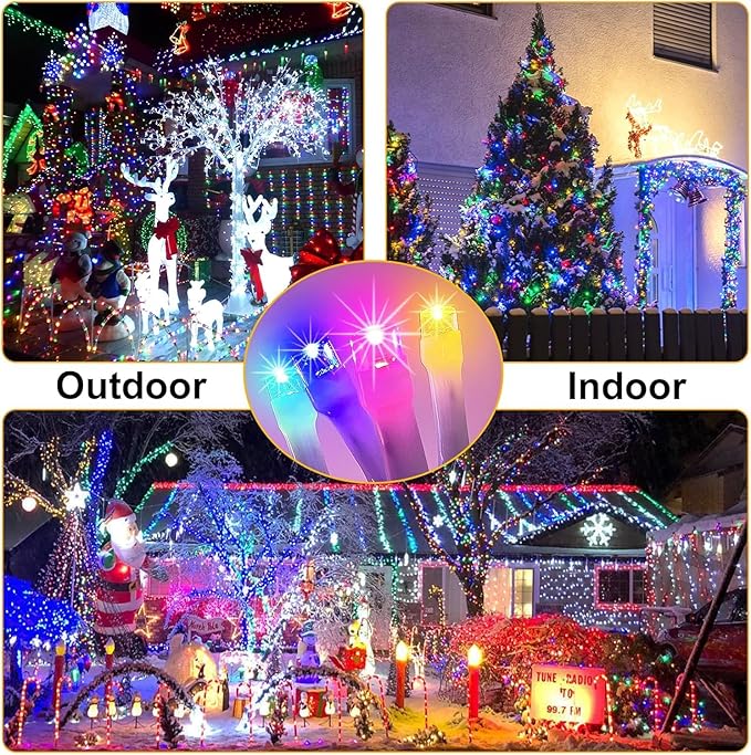 FLVOECN 98Ft 300LED Christmas Lights Outdoor Decorations 8 Modes & Memory Timer Christmas Lights with Plug in Waterproof Fairy String Lights for Xmas Wedding Party Holiday Decor
