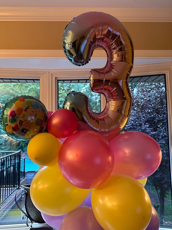 40 Inch Number Balloons 0-9 Rainbow Gradient Large Number 3 Balloons, Digital Balloons for Birthday Party Celebration Decorations, Helium Foil Number Balloons for Wedding Anniversary