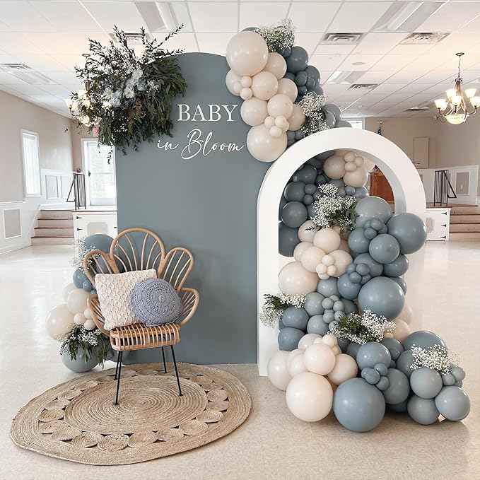 Awenztech 110pcs Dusty Blue Balloons, 18 12 10 5 inch Dusty Blue Balloons Different Sizes Balloon Arch Kit for Bridal Shower Gender Reveal Baby Shower Birthday Party Decorations