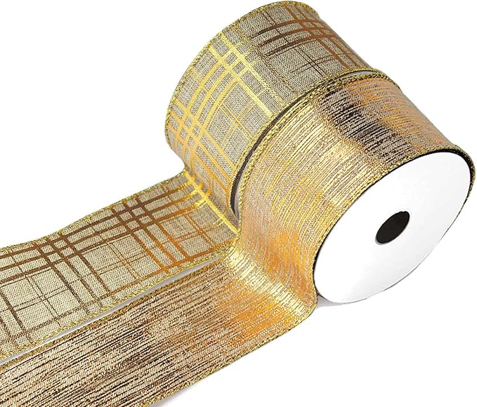 Gold Ribbon Wired Easter Ribbons for Baskets 2.5 Inch 6 Rolls 36 Yards Burlap Basket Organza Sheer Mesh Metallic Glitter Crafts Decorating Gift Wrapping Bows Wrap Bow Christmas Tree Topper Wreath