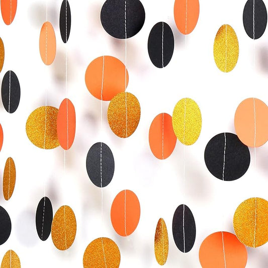 Black-Orange Gold Halloween Party-Decorations Streamers-Garland - 52ft Birthday Baby Shower Decorations Paper Banner, Graduation 2025 Glitter Hanging Decoration Bunting Supplies Lasting Surprise