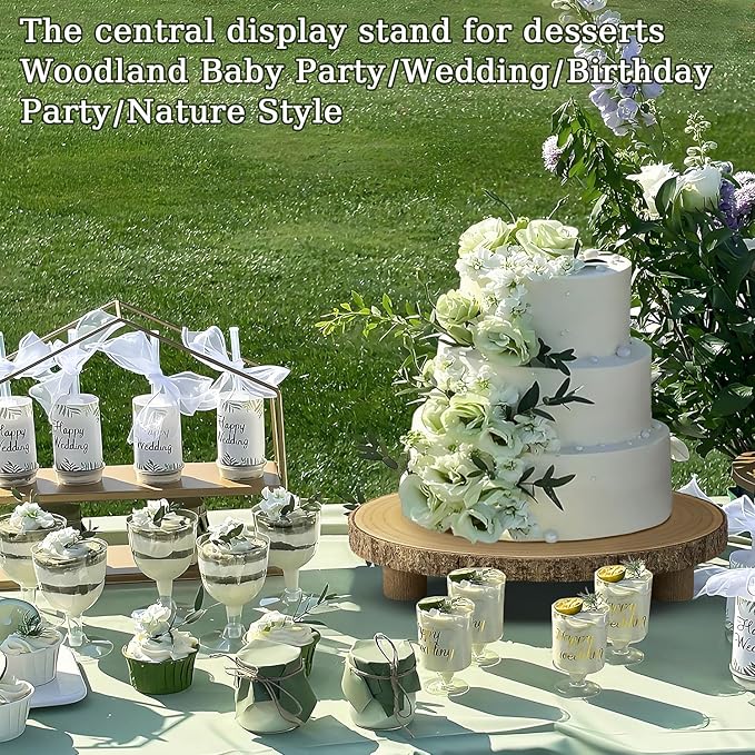 KOUROU Cake Stand Natural Wood Cake Stand with Legs, 11.5-13 Inches Dessert Accessories Cake Rustic Stand，Central Decoration for Festival Party/Baby Party/Wedding/Birthday/Natural Simple Parties