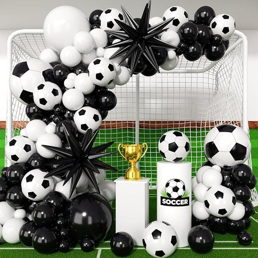 Soccer Balloons Garland Arch Kit with Stars 146Pcs - 5 10 12 18inch Balloon and 22inch Soccer & Star Foil Balloons for 2026 Football Sports Theme Birthday Anniversary Party Decorations