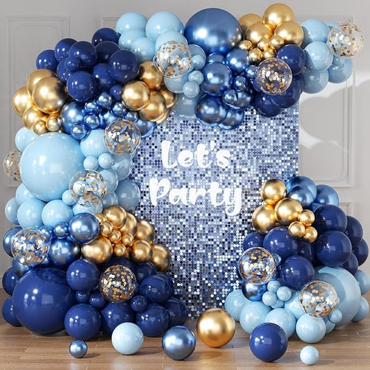 Navy Blue and Gold Balloons Arch Kit 164pcs Pastel Blue Gold Balloons Garland Kit in Different Sizes 5 10 12 18inch for Wedding Bridal Shower Baby Shower Birthday Party Decorations