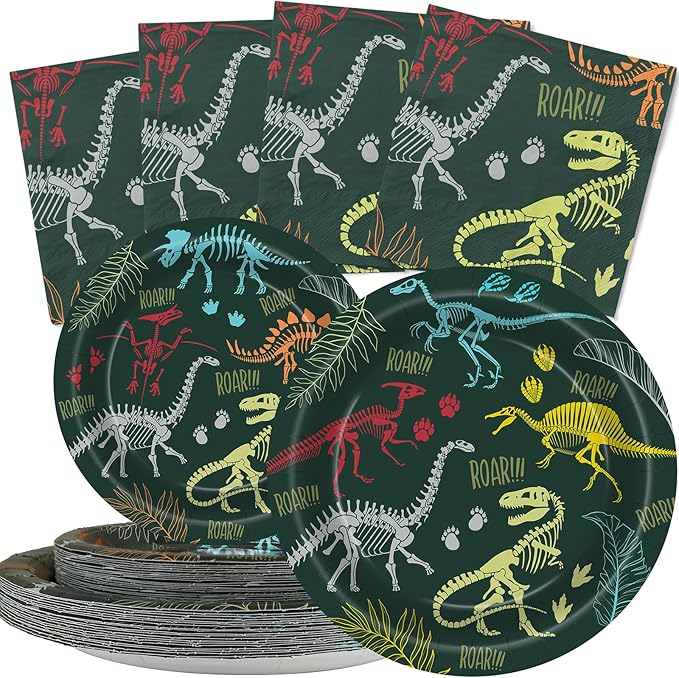 Dinosaur Fossil Birthday Party Decorations for 40 Guests – Dinosaur Dig Birthday Plates and Napkins– Fossil Theme Disposable Tableware Set