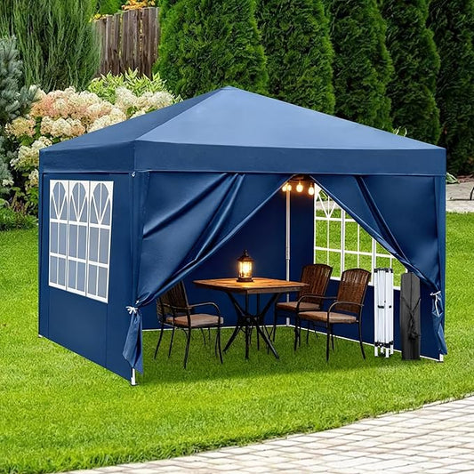 10X10FT Blue Pop Up Party Tent, Outdoor Heavy Duty Party Tent with 4 Removable Sidewalls and Carrying Bag, Portable Gazebos Shelter Sun Shade for Events, Party, Wedding, BBQ, Backyard