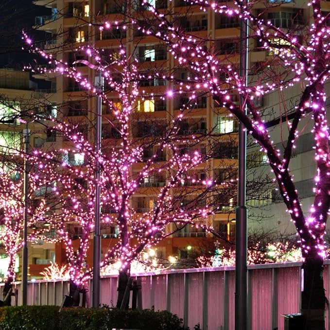 FULLBELL Fairy Lights Outdoor String Lights 33ft 100 LED with Memory Modes Controller, Extendable Christmas Lights Decorations for Wedding, Christmas, Party, Patio, Indoor Outdoor (Pink)