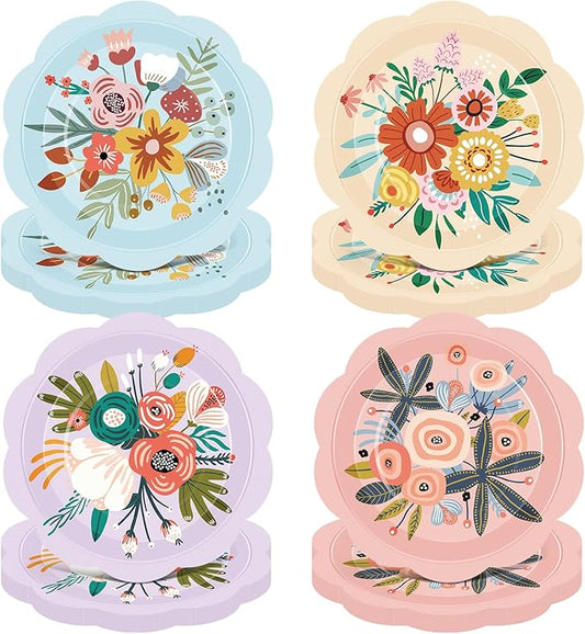 Pickmesh 60 Pcs Floral Paper Plates 7 Inches Vintage Flower Disposable Dinner Dessert Plates for Baby Shower Bridal Shower Birthday Wedding Tea Party Decoration Supplies